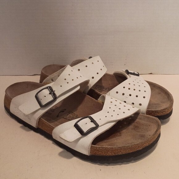 Birkenstock BIRKIS 265 Sz 41/L10-M8 Freeport Double Strap White Leather Sandal - Picture 1 of 9